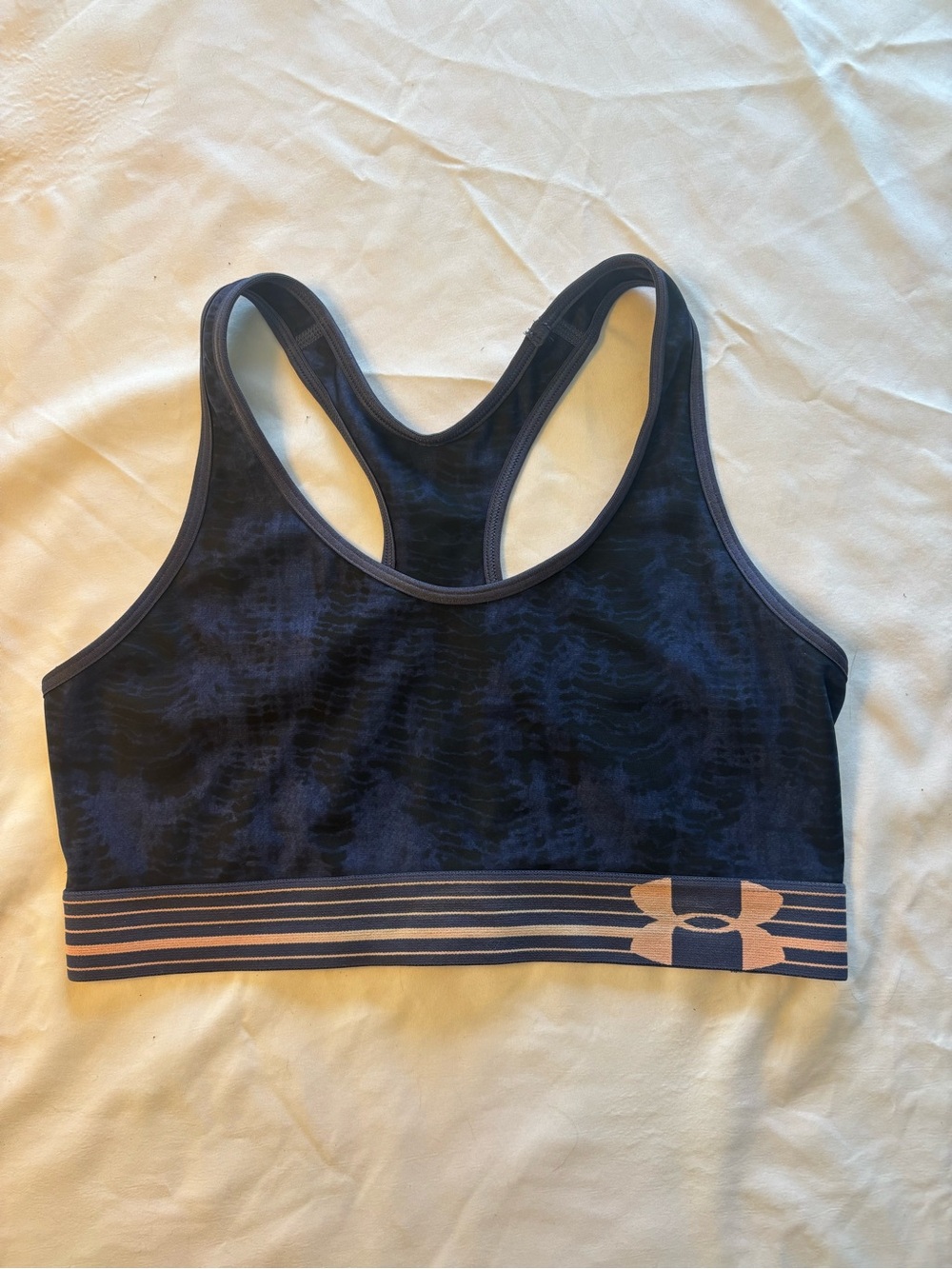 Under Armour Navy Blue Racerback Sports Bra with Pink Logo Band